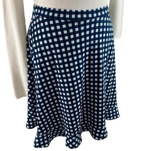 Leota 90s Y2K Gingham Mini Skirt Women M Blue White Check Retro Elastic Waist